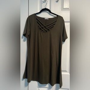 Studio K Olive Green Short Sleeved Cross Neck Dress